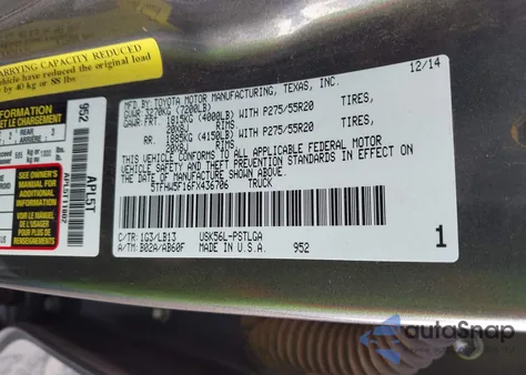 2015 Toyota Tundra Limited 5.7L V8 from USA, damaged, VIN 5TFHW5F16FX436706